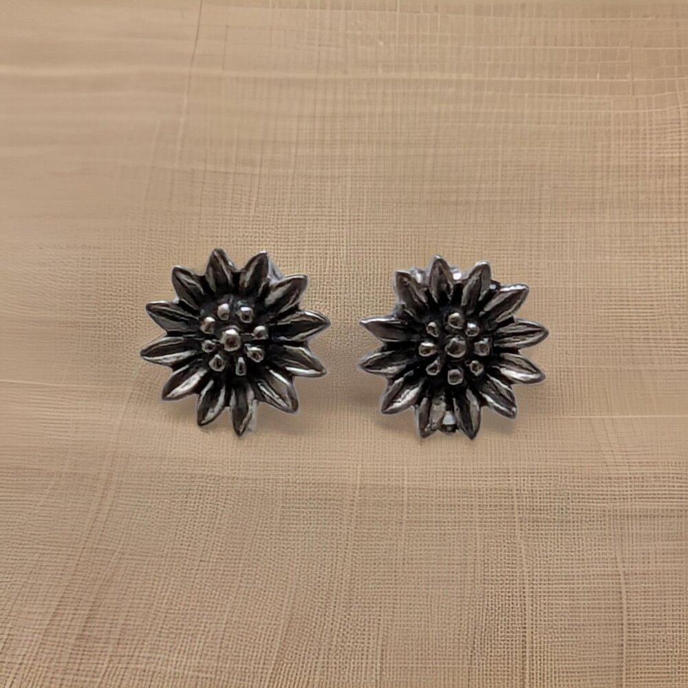 Brand New 925 Solid Sterling Silver Stud Post Sunflower Sun Flower Earrings